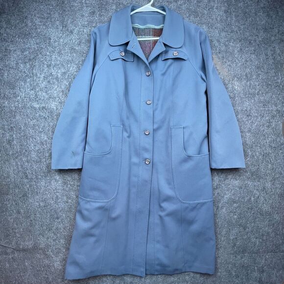 Vintage I Magnin Coat Large Pastel Blue Trench Flannel Lined Forecaster Boston